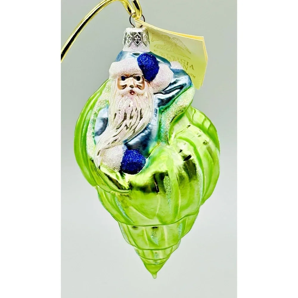 Patricia Breen Coastal Santa Blue Suit Green Shell Christmas Ornament‎ 1997